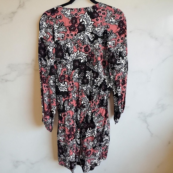 H&M dark floral pink & black long sleeve romper playsuit SZ 12 cinch bow waist - Picture 4 of 6
